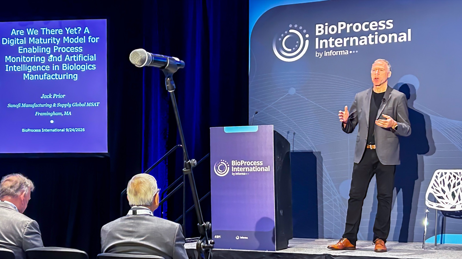Jack Prior delivering the plenary keynote at Bioprocess International 2026, Boston